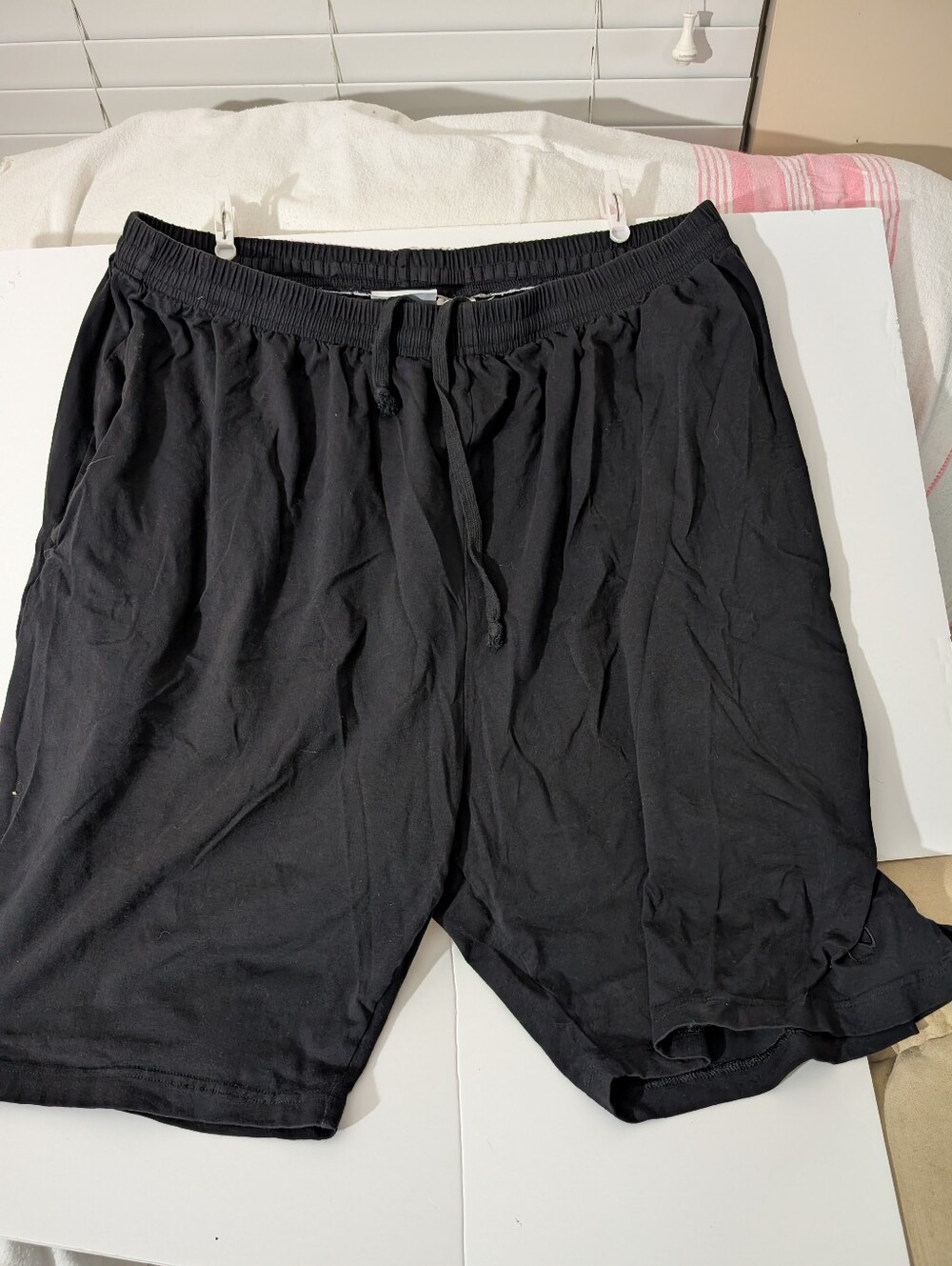 Men's Black Drawstring Lounge Shorts, unlined with pockets